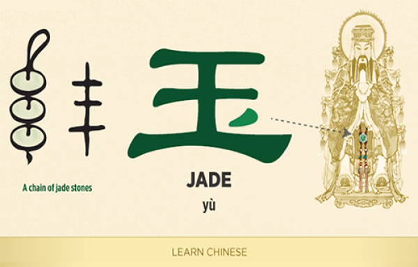 玉 (yù) est un autre mot dont la racine est l'idéogramme du roi, 王 (wáng). La seule différence est le point dans la partie basse à droite, qui ressemble à une amulette sur la robe du roi. (Image: Shen Yun Performing Arts)