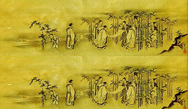 Les sept sages de la forêt de bambous (avec un serviteur), une peinture japonaise de l'école de Kano de la période Edo. (Image: wikimedia / CC0 1.0) 