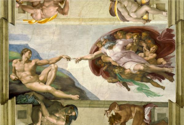 'La création d'Adam' (1512) - Peinture de Michel-Ange au plafond de la chapelle Sixtine. (Photo : Wikipedia)