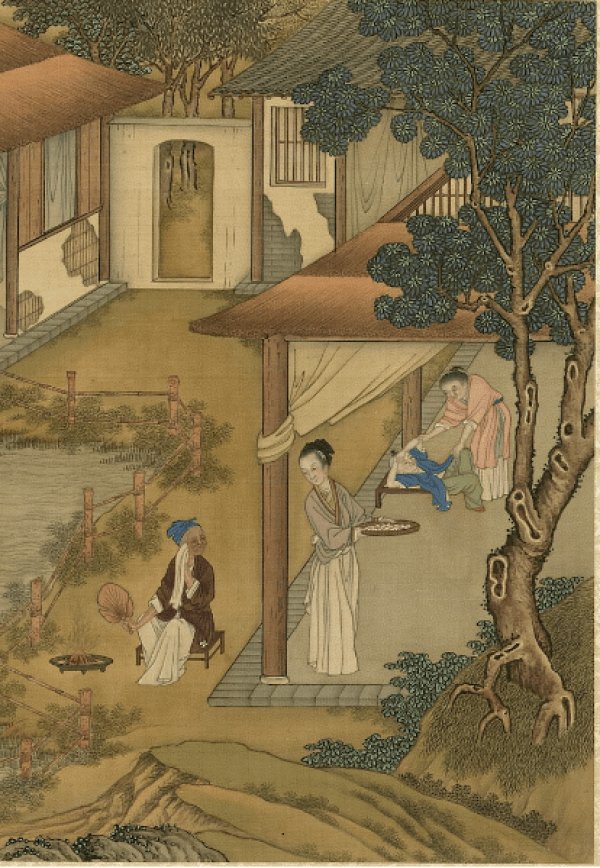 Une femme vertueuse prenait soin de sa belle-mère. (Image : Labour et Tissage, peint par Chen Mei, Dynastie Qing (清朝,1644 - 1912). Musée national du Palais, Taipei / @CC BY 4.0)