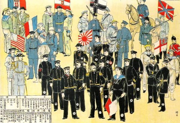 Troupes navales occidentales et japonaises pendant la rébellion des Boxers, vers 1900. (Image: Wikimedia)