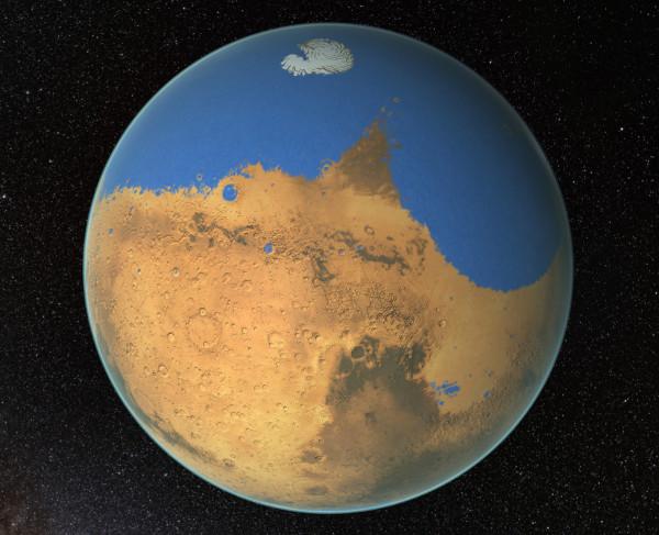 Il y a des milliards d'années, Mars aurait pu ressembler à ceci, avec un océan couvrant une partie de sa surface. (Image: NASA / GSFC)