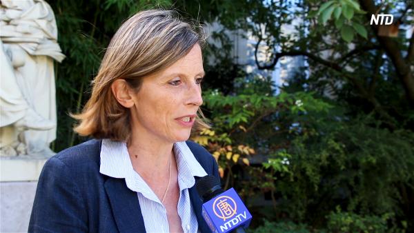Madame Emmanuelle Menard, députée de l'Hérault : « À partir du moment où l’on paie quelqu’un pour obtenir un organe, ça c’est interdit, c'est puni en France par le Code Pénal. » (Jardins de l’Assemblée Nationale. NTD)