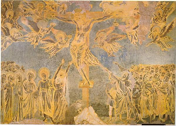 L'immense scène de la crucifixion de Cimabue peinte à Assise est considérée comme un chef-d'œuvre.  ( wikimedia )