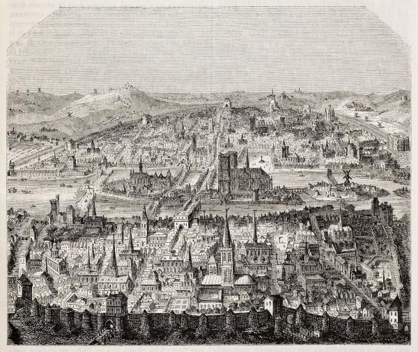 Vue de Paris, d'après l'impression de fin du 16ème siècle, publié au Magasin Pittoresque en 1845. ( Image : 123RF)