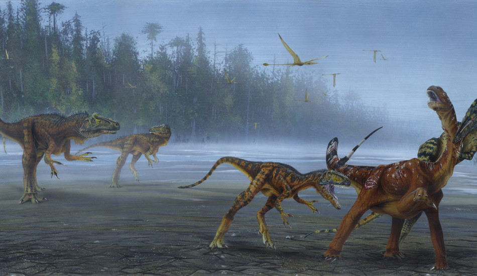 Allosaurus jimmadseni s'attaquant à un sauropode juvénile. (Image: Todd Marshall)