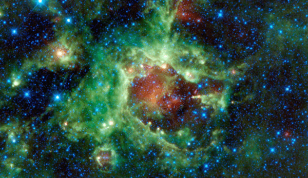 Le centre d’une galaxie nouvellement formée est le foyer où se forment les nouvelles étoiles. (Image : NASA)