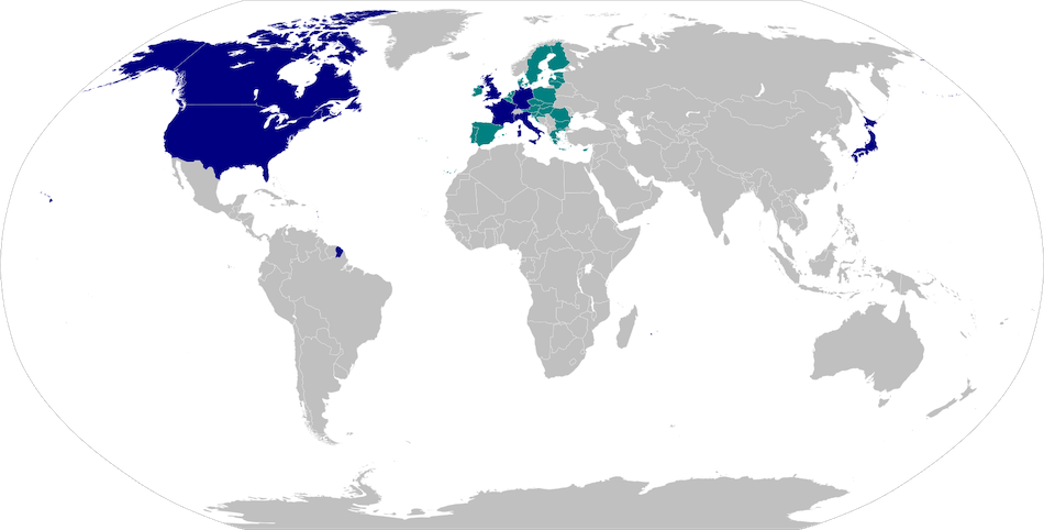Les États-Unis, le Canada, l’Australie, le Japon, le Royaume-Uni et les pays de l’UE tels que l’Allemagne et la France fournissent non seulement une aide gratuite à la Chine, mais sont également les principaux partenaires commerciaux de la Chine. (Image : wikimedia / BlankMap-World.svg / Domaine public)