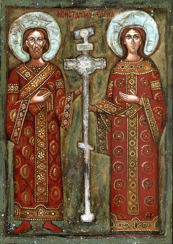 Constantin et sa mère Hélène représentés en icône orthodoxe bulgare. (Image : Wikimedia / Brosen / CC BY-SA)