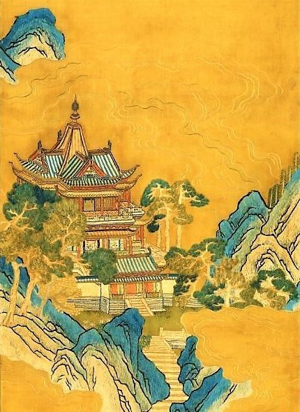 Montagne des immortels, en soie gravée, dynastie Song. (Image : Musée national du Palais, Taipei)