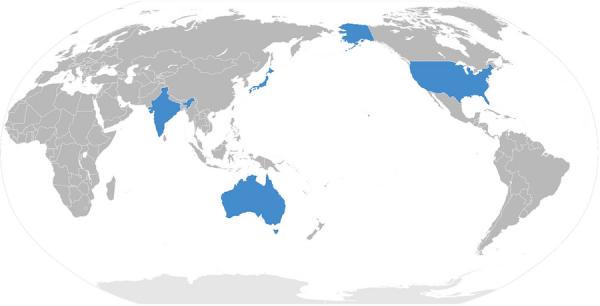 Une alliance autrefois en difficulté - le dialogue quadrilatéral pour la sécurité Quadrilateral Security Dialogue ou Quad, États-Unis-Japon-Inde-Australie - a été relancée. (Image : wikimedia / CC BY-SA 3.0)