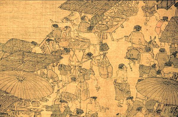 Peinture représentant un marché organisé lors du Festival de Qingming, sous la Dynastie des Song du Nord. (Image : wikimedia / Zhang Zeduan (1085–1145) / Domaine public)