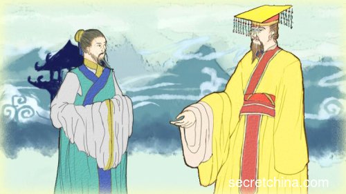 L’empereur céleste envoie Cang Jie sur terre pour y créer l’écriture chinoise. (Image : Mimi Zhu / Vision Times)